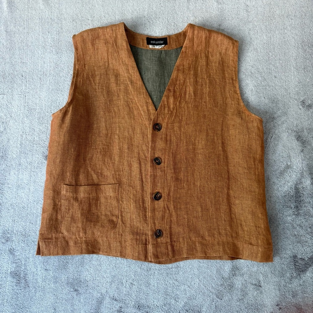 Eskandar Brown Rust Vest Linen Women 2 (Large/XL)
